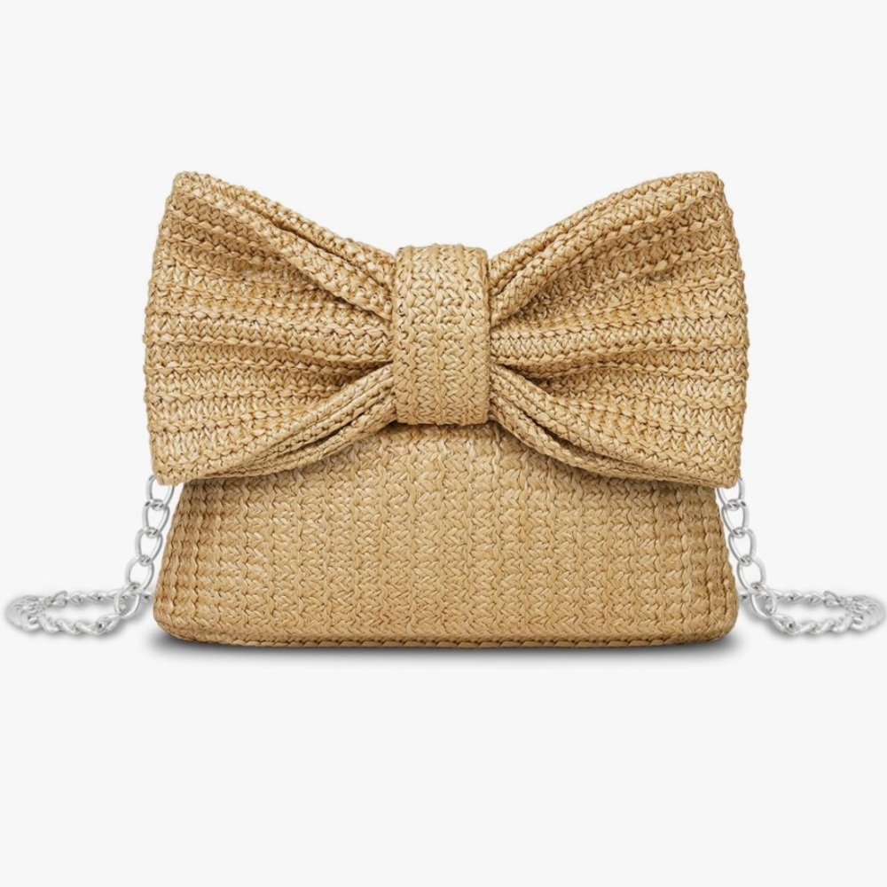 Adorable bow straw beach summer boho  handbag shoulder bag